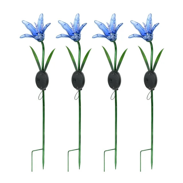 Better Homes & Gardens Solar Powered LED Blue Glass & Metal Flower Stake Light Outdoor Décor, Se... | Walmart (US)