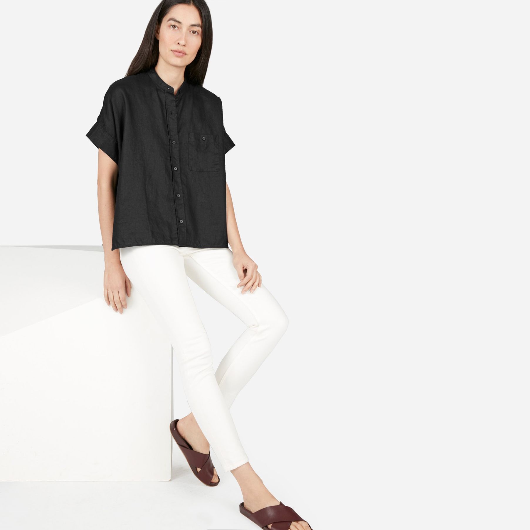The Linen Collarless Square Shirt – $55 | Everlane