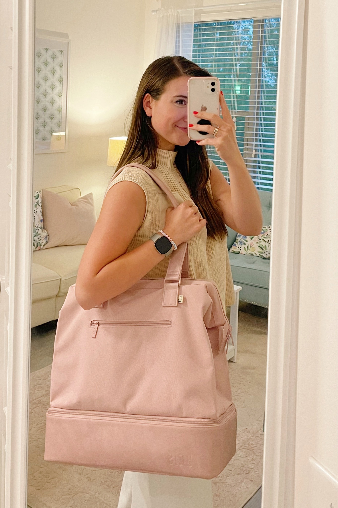 BÉIS 'The Convertible Mini Weekender' in Atlas Pink - Pink Small Weekend  Bag & Travel Bag