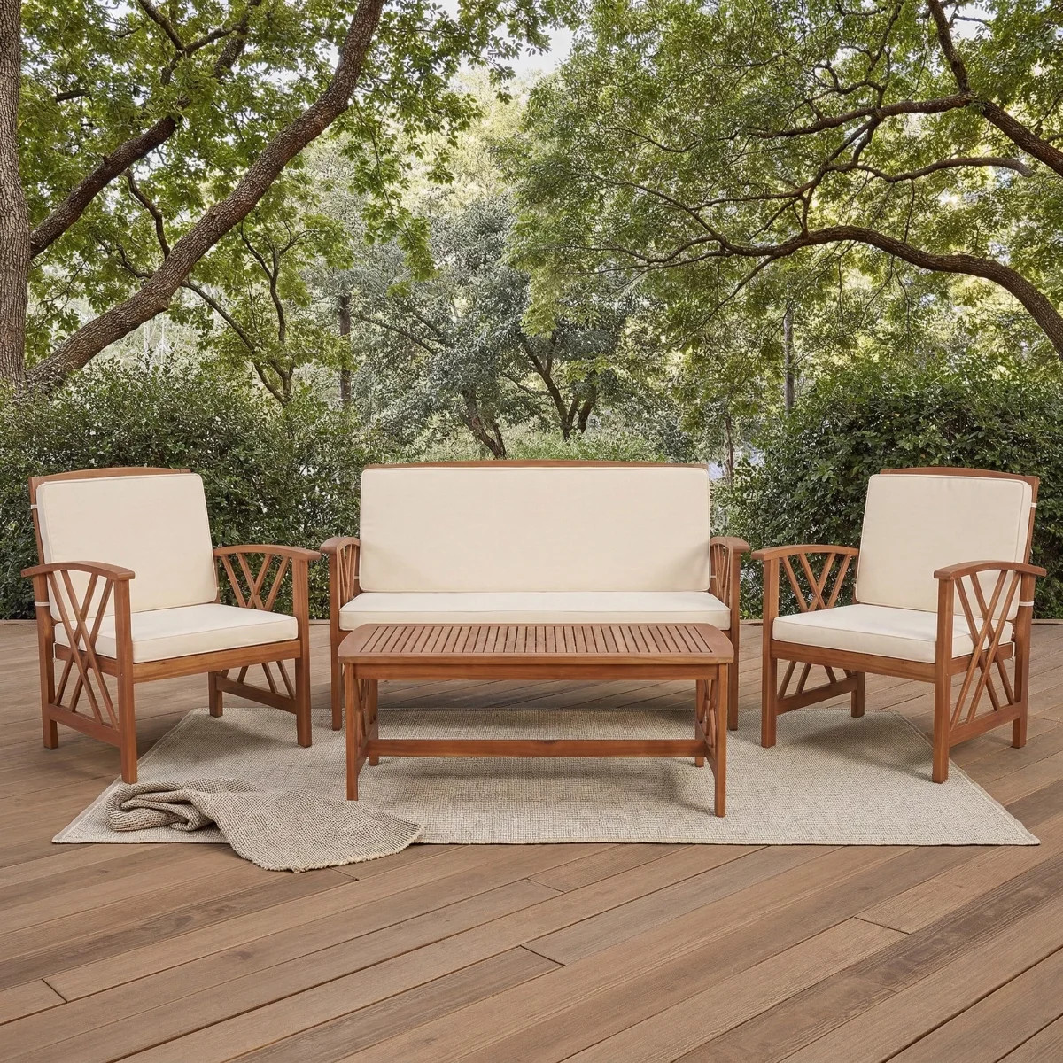 Calhoun 4-Person Solid Wood Patio Seating Group | Wayfair North America