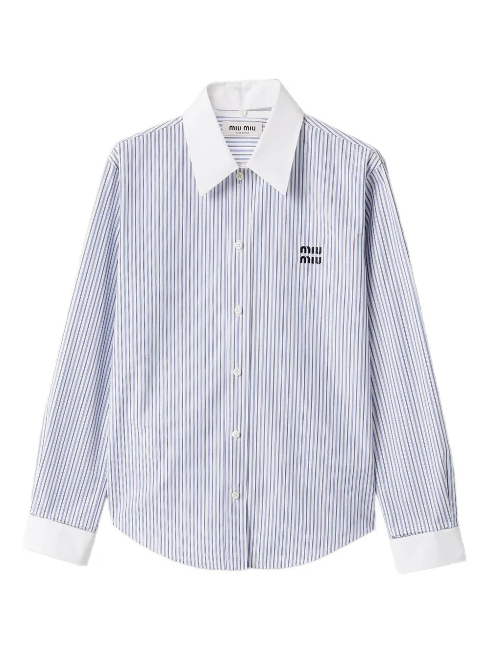 Miu Miu Striped logo-embroidered Shirt | Blue | FARFETCH AU | Farfetch Global