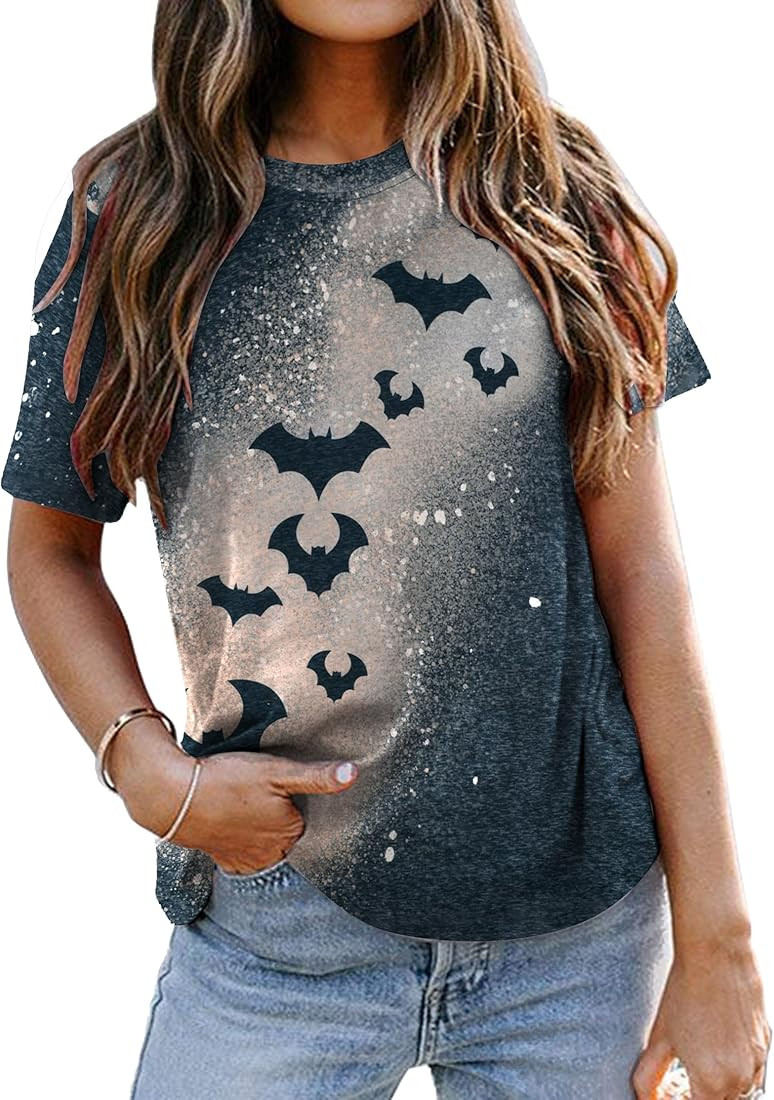 Halloween Bat Shirt Women Trick or Treat Tshirt Bat Lover Tee Shirt Vintage Fruitbat Graphic Tee ... | Amazon (US)