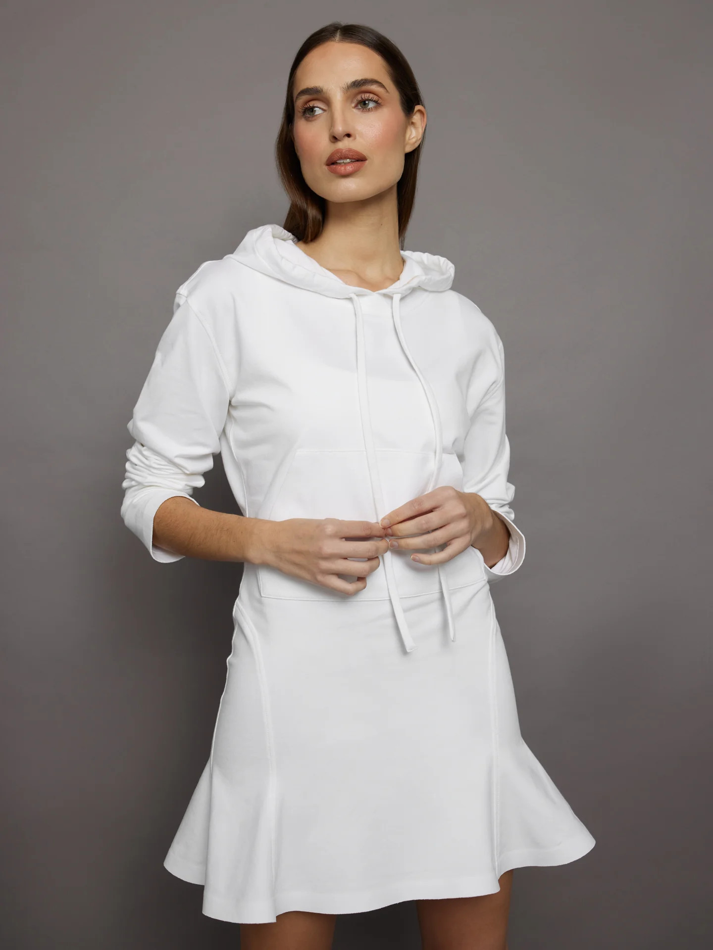 Hooded Fishtail Mini Dress - Snow White | Carbon38