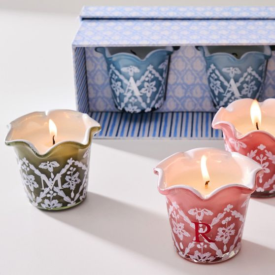 Hand Painted Block Print Votive Candle, Set of 3 | Mark and Graham