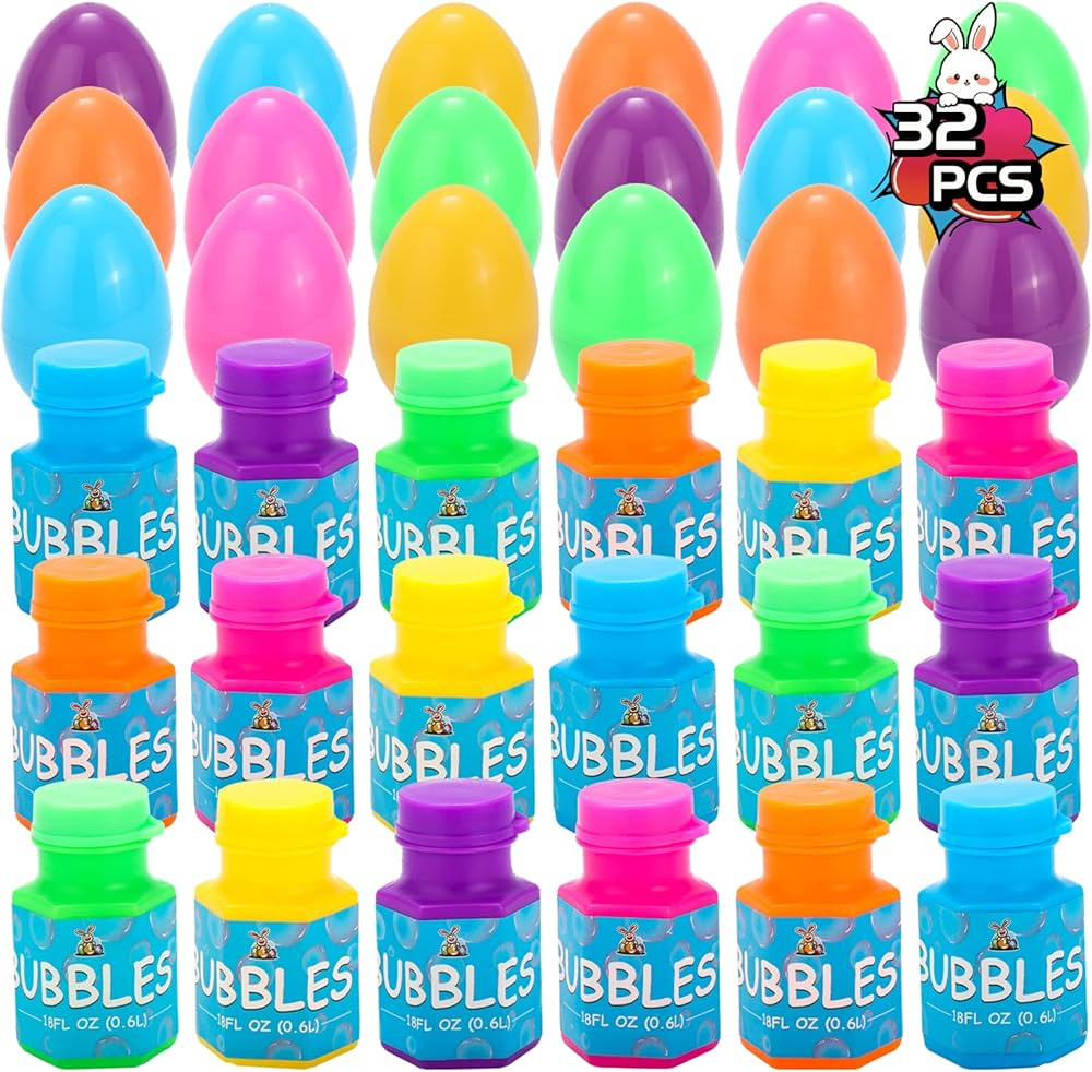 32 PCs Easter Egg Fillers, Easter Basket Stuffers, Prefilled Easter Eggs with Bubble Wands, Easte... | Amazon (US)