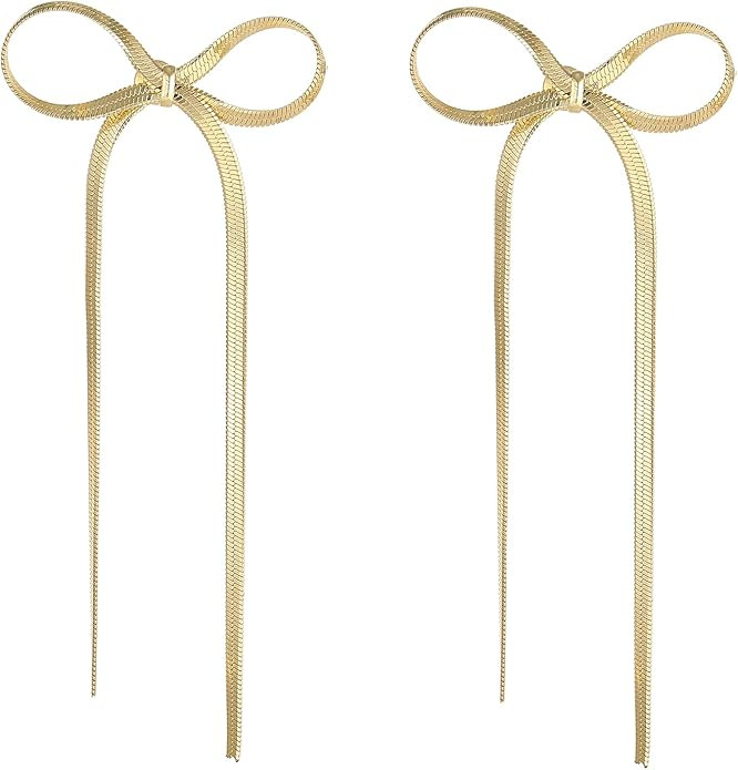 Bow Earrings for Women Pearl Bow Hoop Earrings Gold Silver Drop Dangle Earrings Trendy Bow Pearl ... | Amazon (US)