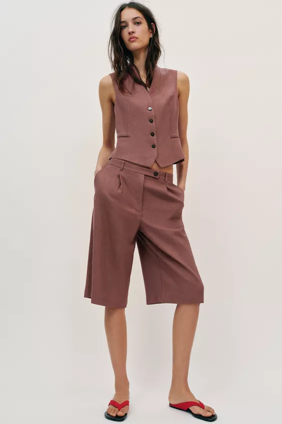 LONG LINEN BLEND SHORTS | Zara US