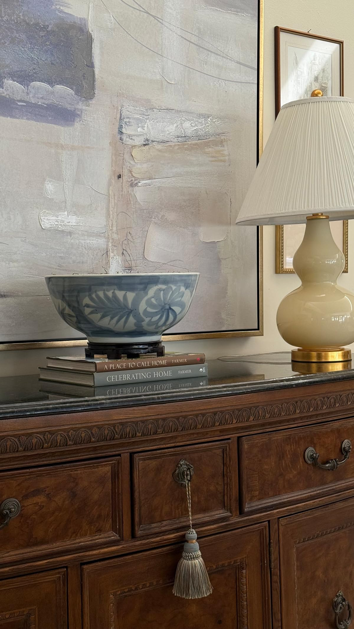 Elevate your space with a stunning blue & white hand-painted bowl, a sturdy display stand, and el... | Amazon (US)
