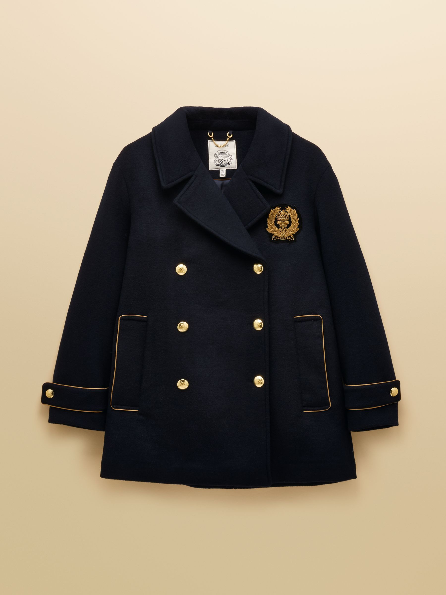 Belchamp Navy Wool Blend Peacoat with Beaded Badge | Joules | Joules