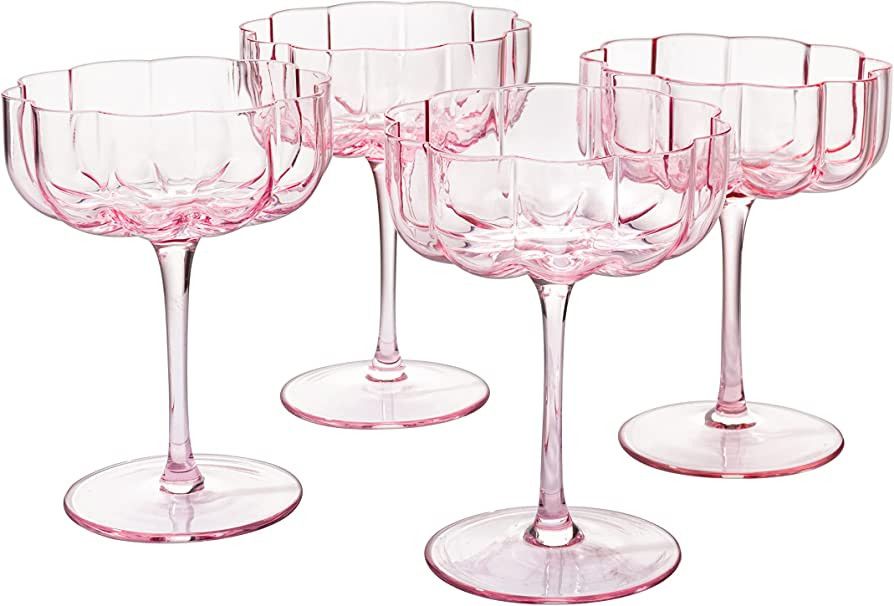 Flower Vintage Wavy Petals Wave Glass Coupes 7oz Colorful Cocktail, - Set of 4 - Rippled & Champa... | Amazon (US)
