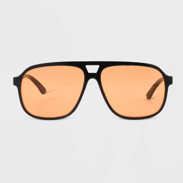 Men's Shiny Plastic Aviator Sunglasses with Orange Lenses - Original Use™ Black | Target