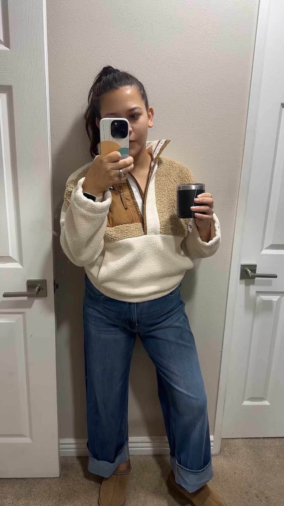 School drop off outfit 

Pullover: Columbia from Costco 
Jeans: Halara 
Shoes: Ugg 

#LTKStyleTip