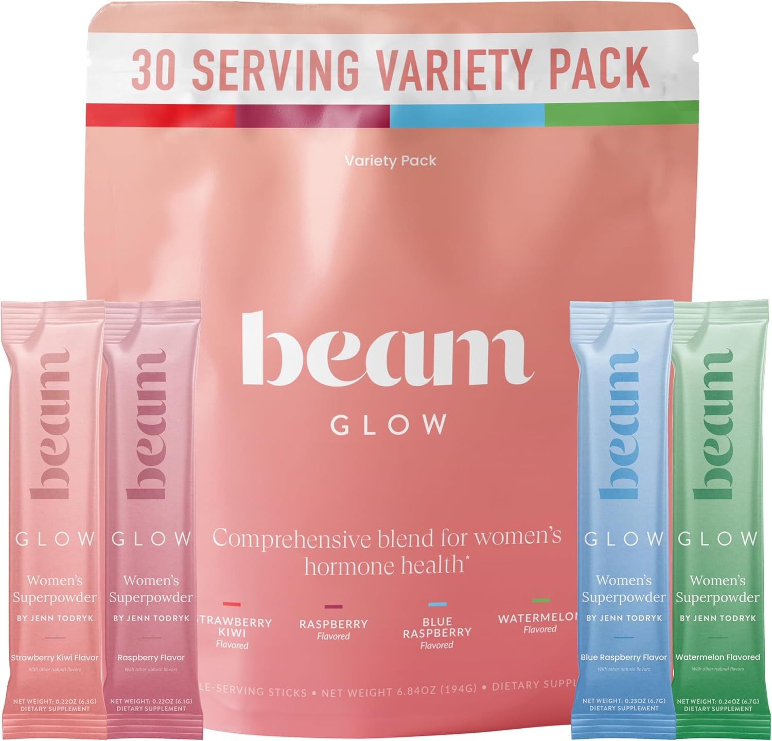 BEAM Glow Daily Wellness Supplement for Women – Ashwagandha, Selenium, Zinc, Vitamin A, Biotin & B Vitamins with Electrolytes, Caffeine-Free Drink Mix, Variety Pack, 30 Servings | Amazon (US)