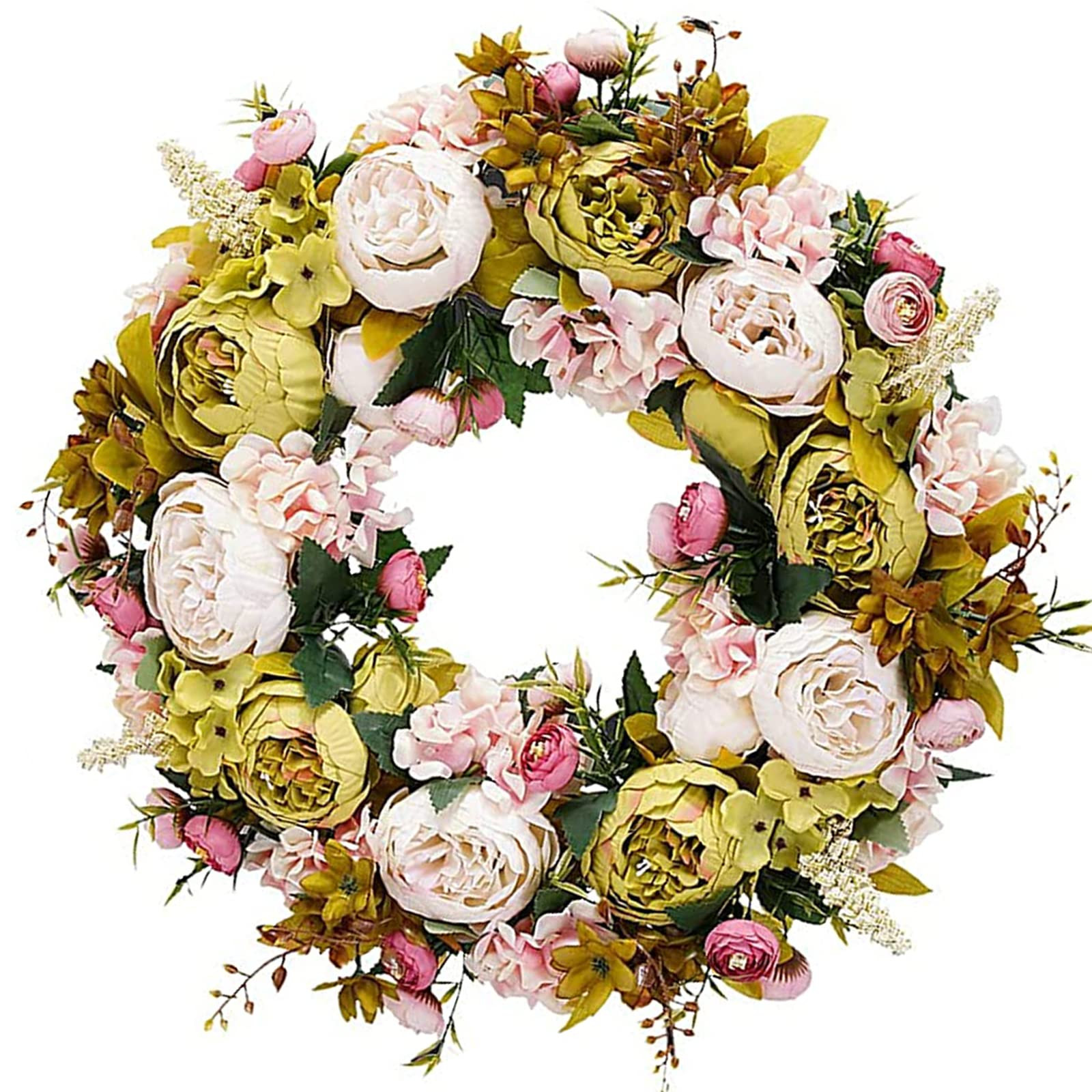 BOMAROLAN Artificial Peony Flower Wreath 19Inch Vintage Blooming Silk Peonies Spring Summer Fall ... | Amazon (US)