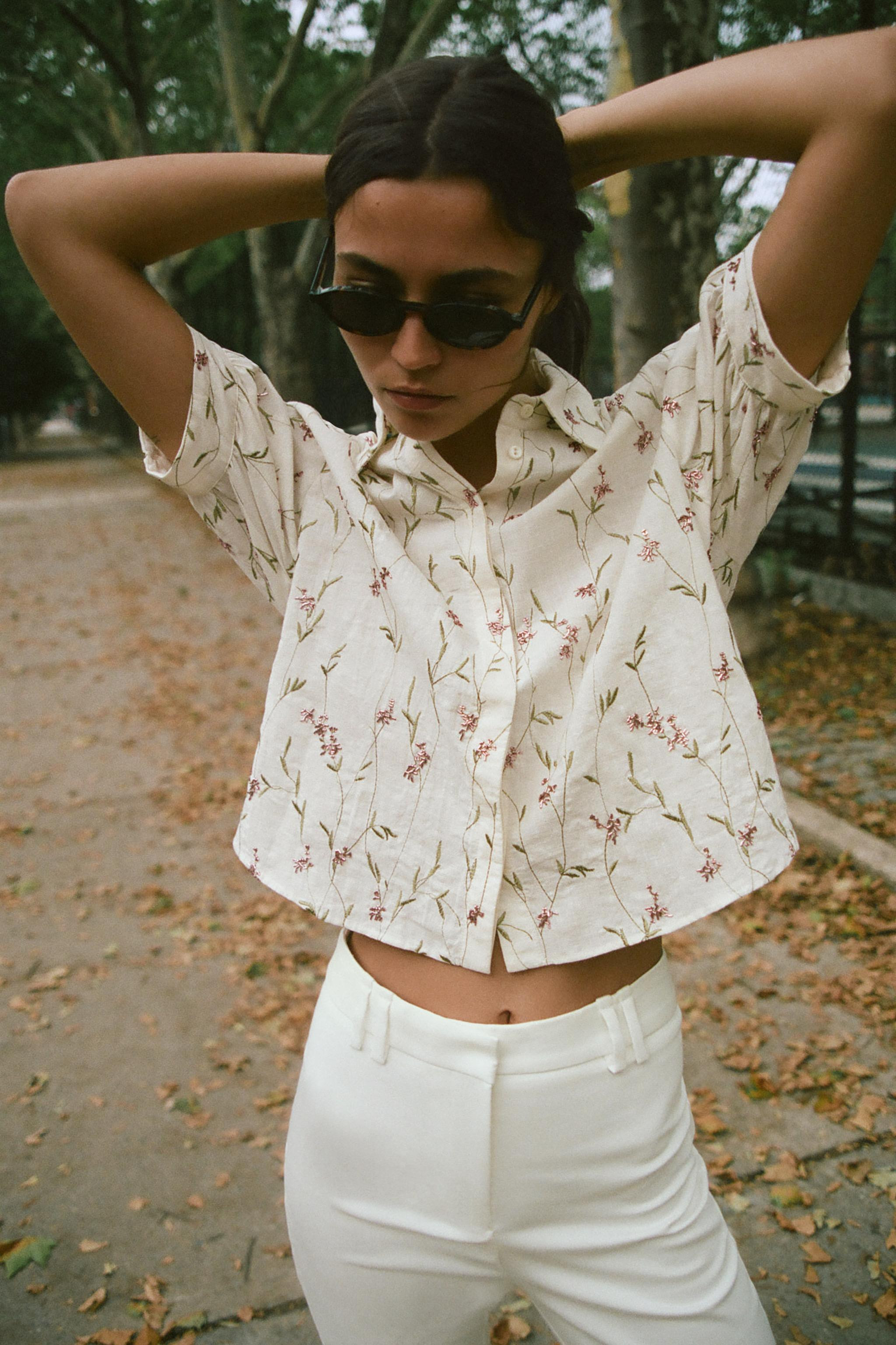 Model height: 178 cmRegular collar shirt with short sleeves. Featuring embroidery and bead detail... | Zara UK