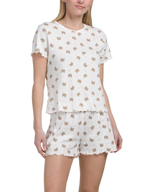 2pc Organic Cotton Cat Print Short Pajama Set | TJ Maxx
