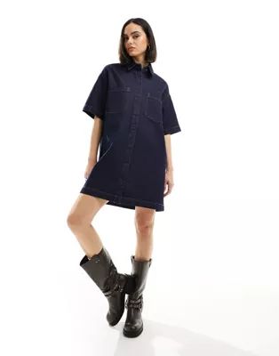 ASOS DESIGN short sleeve denim shirt dress in rinse wash | ASOS (Global)
