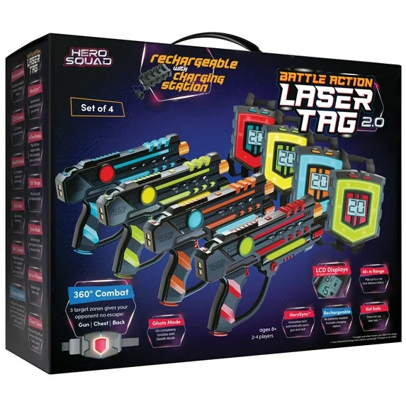 Hero Squad Laser Tag Set of 4 – Rechargeable Guns with LCD & 360° Sensors – Fun for Kids, Te... | Walmart (US)