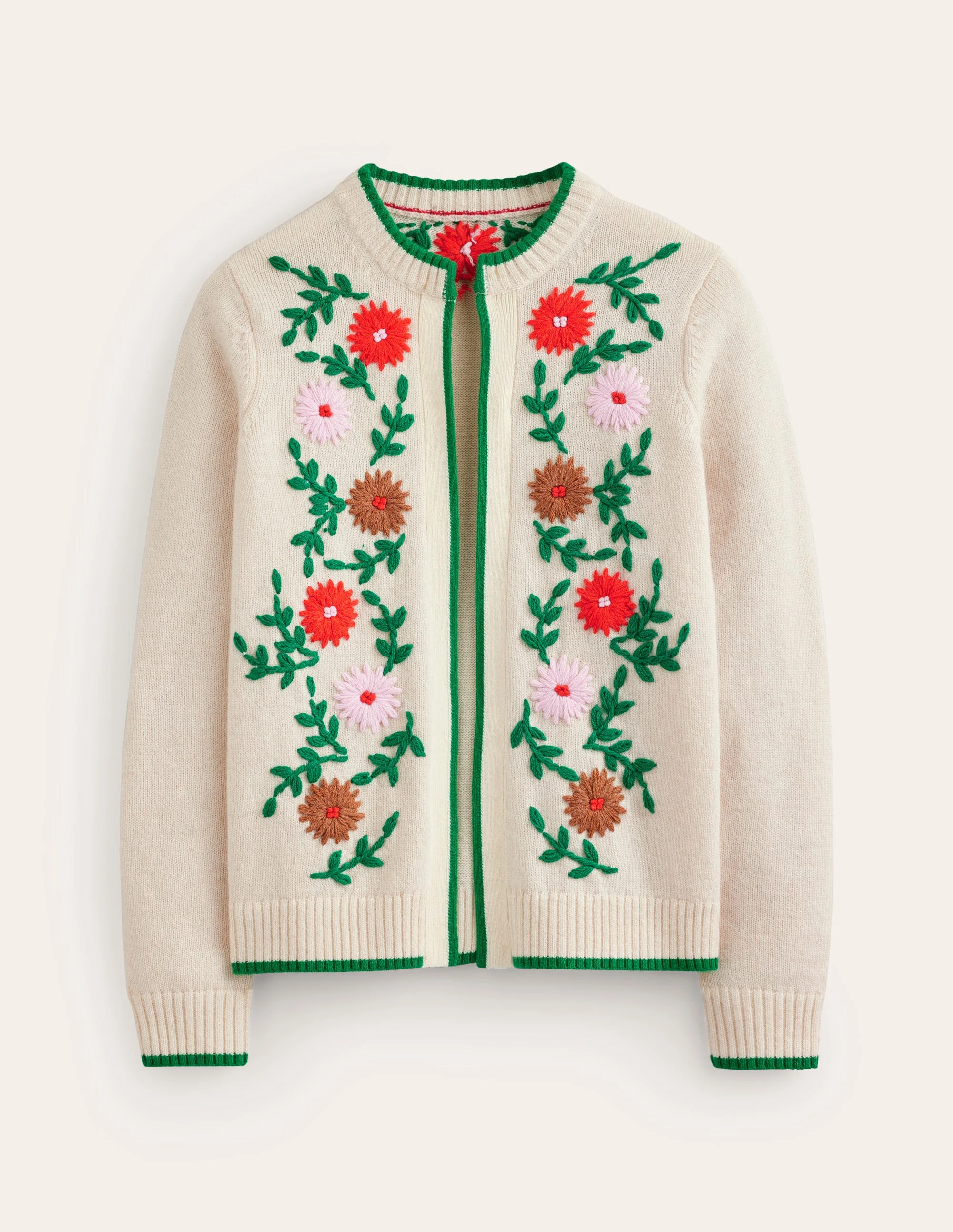 Flower Embroidered Cardigan-Warm Ivory | Boden (US)