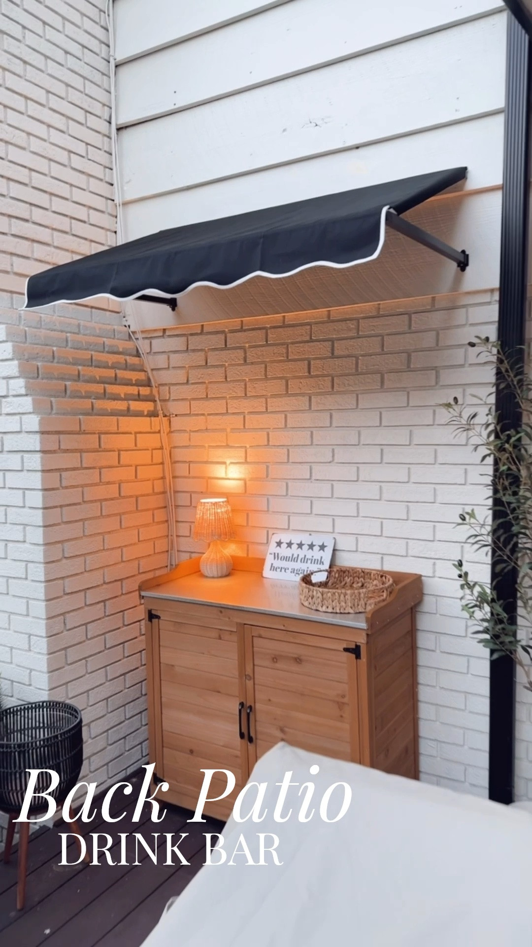 Drinks anyone on the back patio? I got a little creative with this area on back patio, using a potting bench for my bar top! Added a fabric awning to “top” it off 😉 Thanks to @Wayfair for providing quality products to make my vision come true for this space on our deck

#LTKHOME #Patio #wayfair #backyard #wayfair #deckimprovement #drinkbar