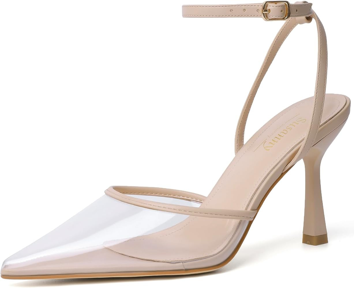 Susanny Heels for Women Stiletto Closed Pointed Toe Backless Dress Shoes High Heels Sexy Kitten P... | Amazon (US)