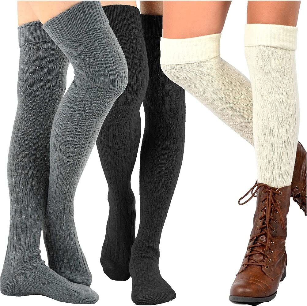 TeeHee Women's Fashion Over the Knee High Socks - 3 Pair Combo | Amazon (US)