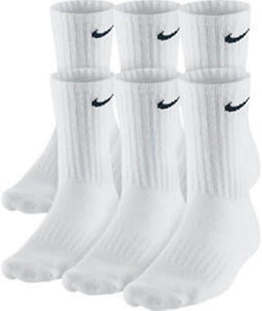 NIKE Dri-Fit Classic Cushioned Crew Socks 6 PAIR White with Black Swoosh Logo) LARGE 8-12 | Amazon (US)