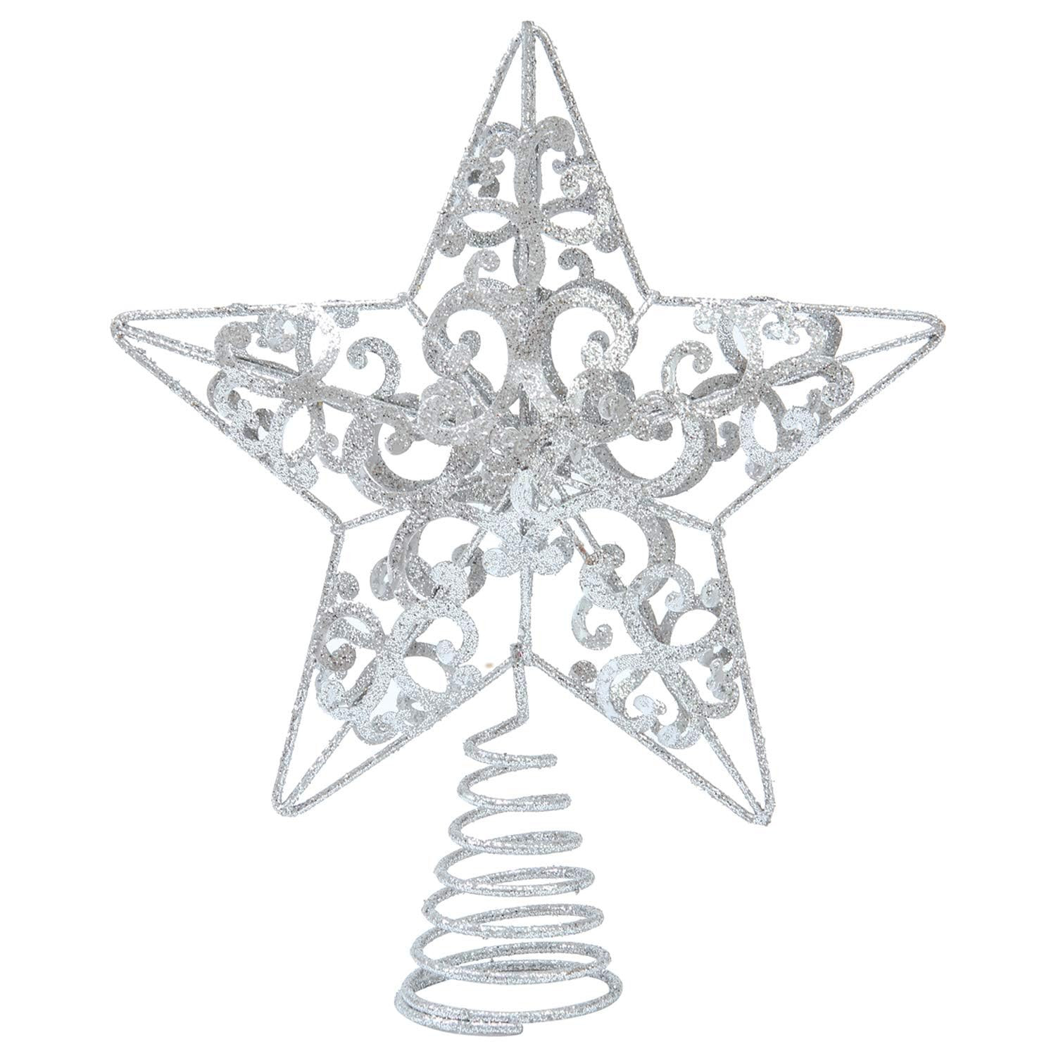 Aneco 10 Inches Christmas Treetop Star Metal Glittered Christmas Tree Topper Xmas Tree Decoration Topper for Christmas Holiday Home Office School Mall Decor, Silver | Amazon (US)