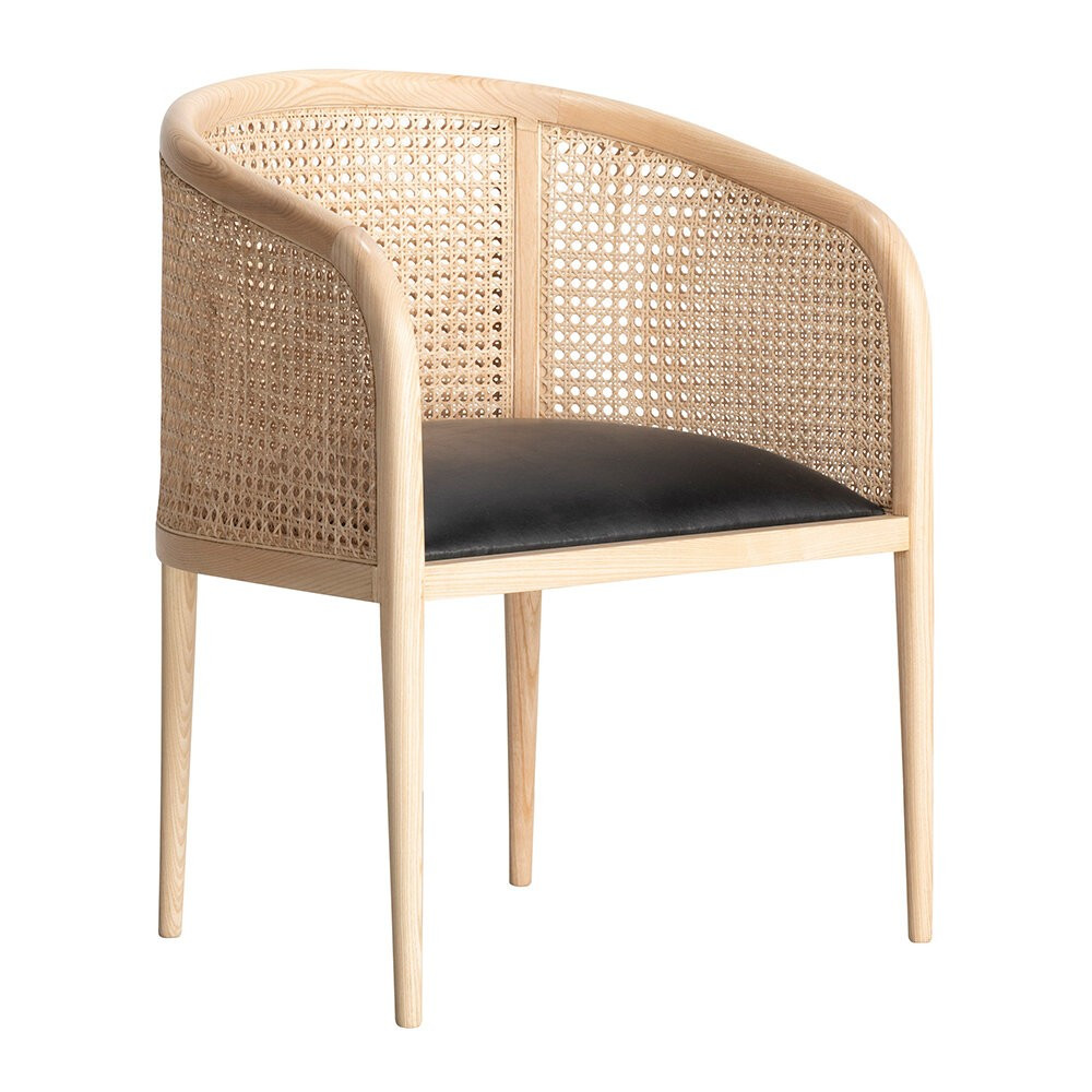 Mera Double Cane Dining Chair - Black Leather/Natural | Amara (UK)