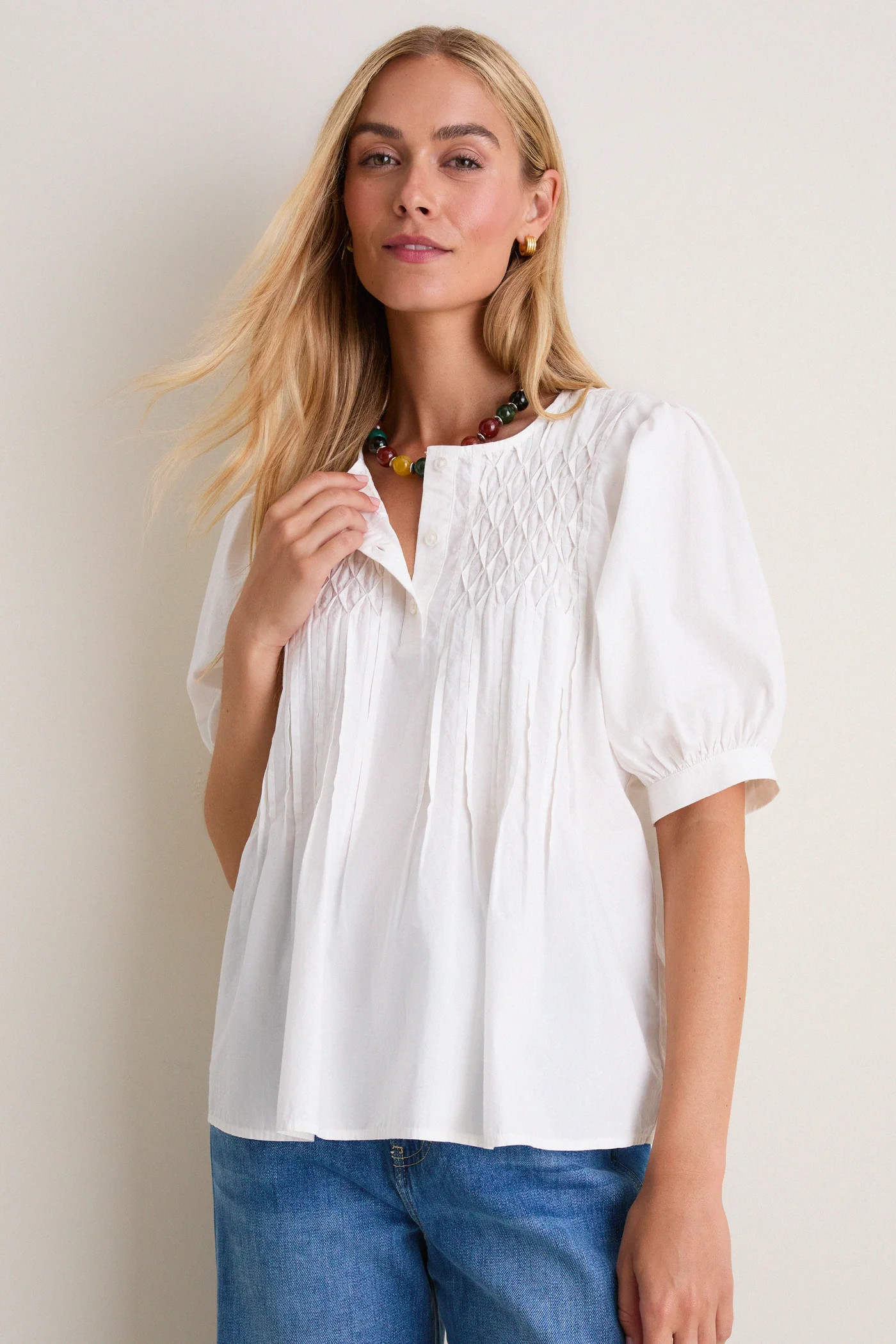 White Cotton Hand-Smocked Aurora Top | Tuckernuck (US)