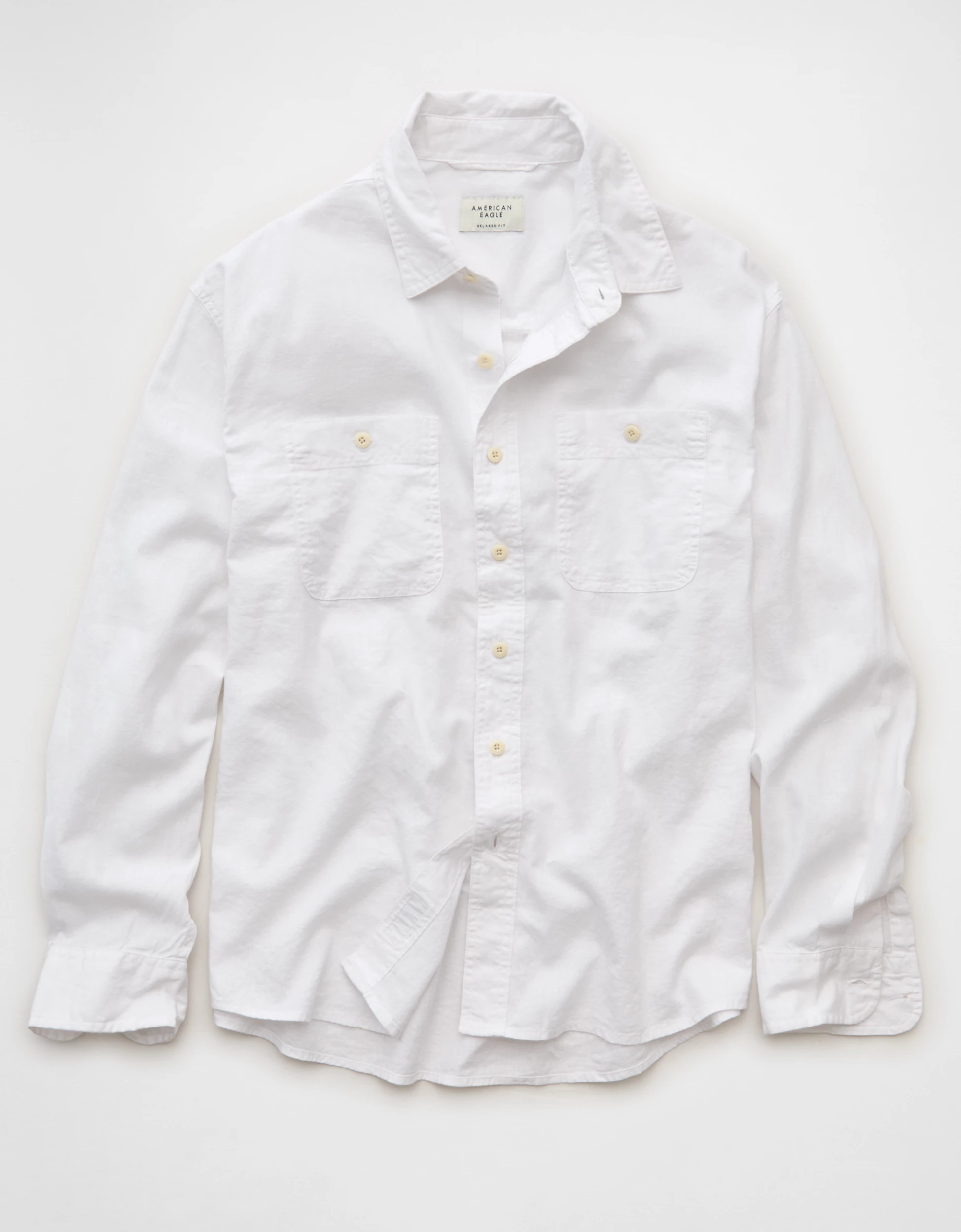 AE Relaxed Fit Linen-Blend Button-Up Shirt | American Eagle Outfitters (US & CA)