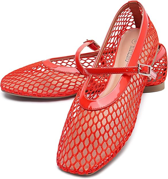 Rihero Mesh Ballet Flats for Women Comfortable Square Toe Ballerina Flats Buckle Strap Casual Fis... | Amazon (US)