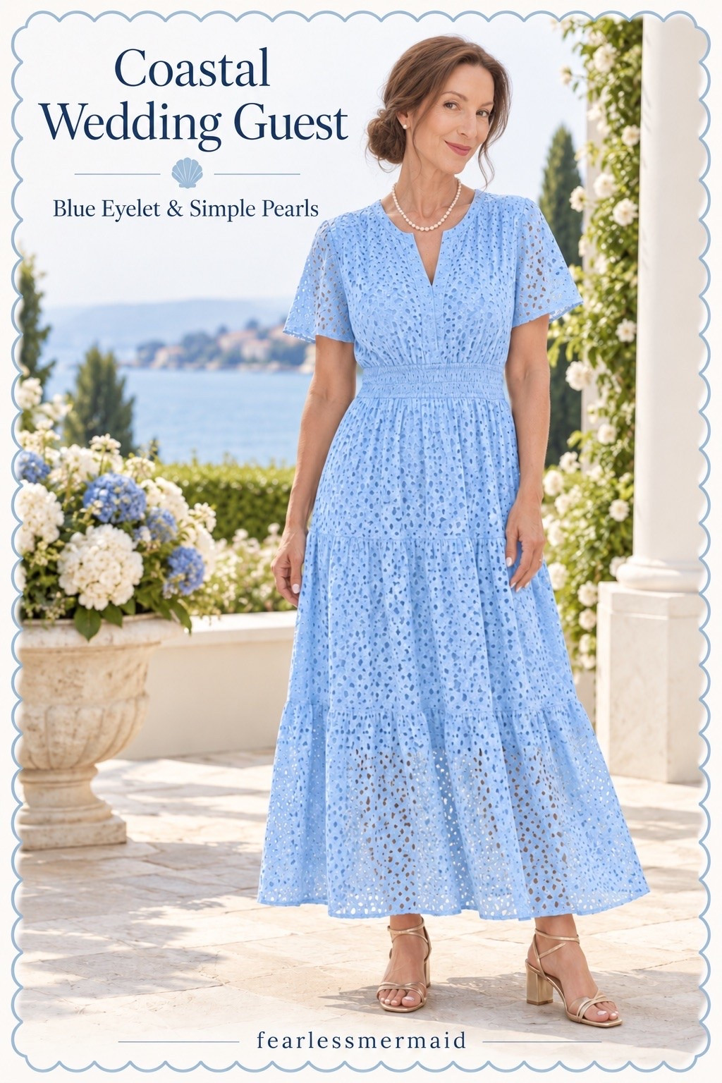 comfortable wedding guest dress coastal blue