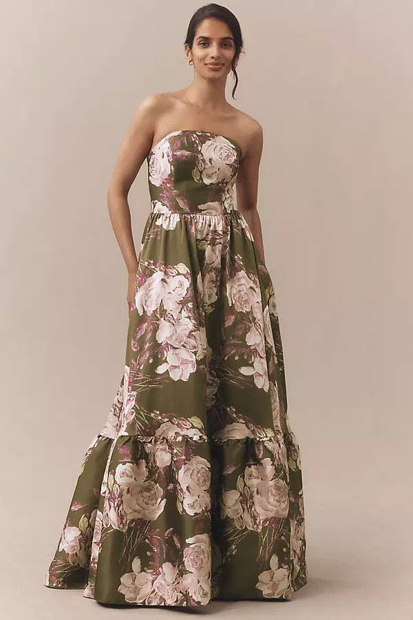 Mac Duggal Strapless Floral Brocade Fit & Flare Maxi Dress | Anthropologie (US)