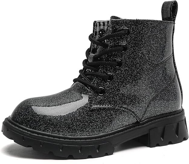 DADAWEN Boys Girls Glitter Ankle Boots Kids Lace Up Waterproof Combat Shoes With Side Zipper for ... | Amazon (US)