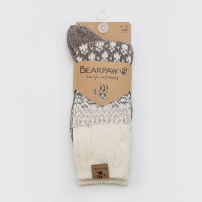 Bearpaw Boot Crew Socks Fairisle & Cable Color 1pk - Black Coffee | Target