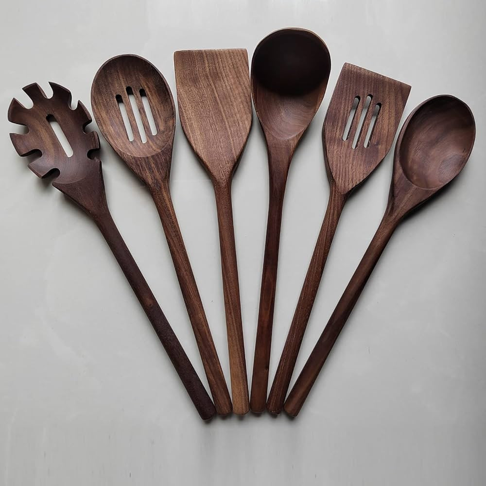 6pc Black Walnut Wooden Cooking Utensils - 13.6in Long Handle Spoons, Crafting Set | Amazon (US)