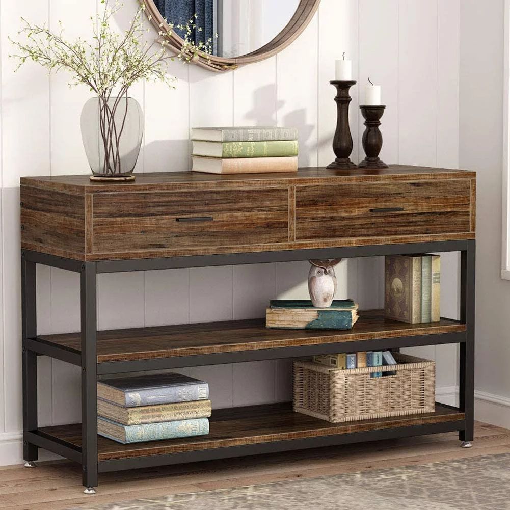 Tribesigns Industrial TV Stand Rustic Console Sofa Table with Drawers,2 Shelf Hallway Entryway Ta... | Walmart (US)