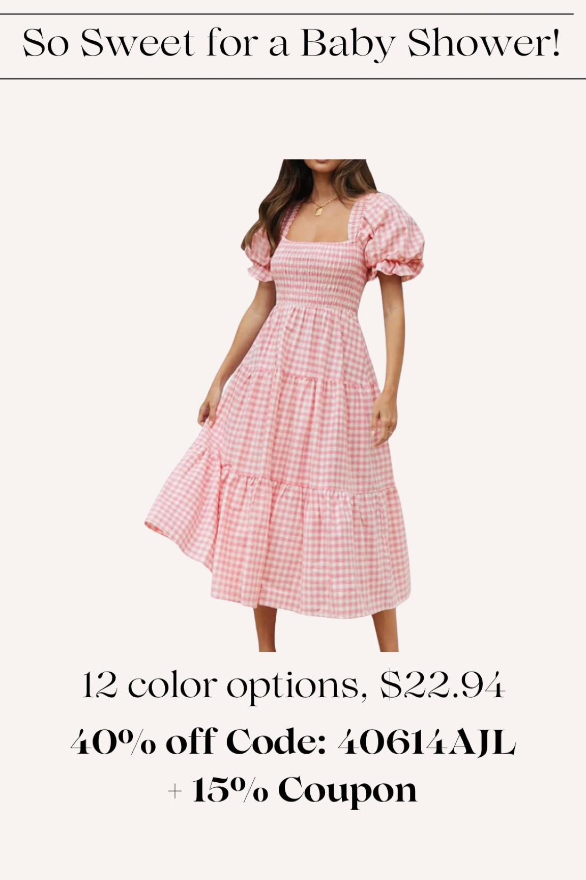 Such a sweet dress for baby showers. Comes in blue too and about 11 other colors. Love the puff sleeves and smocking! 40% off Code: 40614AJL + 15% Coupon. Sale valid until all codes are redeemed or until 5/13/24

#LTKBaby #LTKParties #LTKSaleAlert