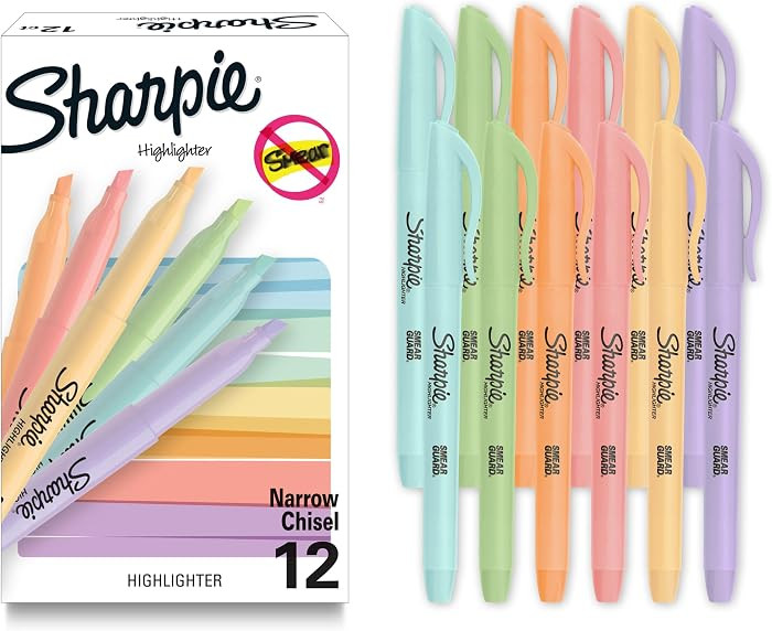 Sharpie Pocket Highlighters, Mild Pastel Colors, Assorted, Chisel Tip, 12 Count - School, Home, a... | Amazon (US)