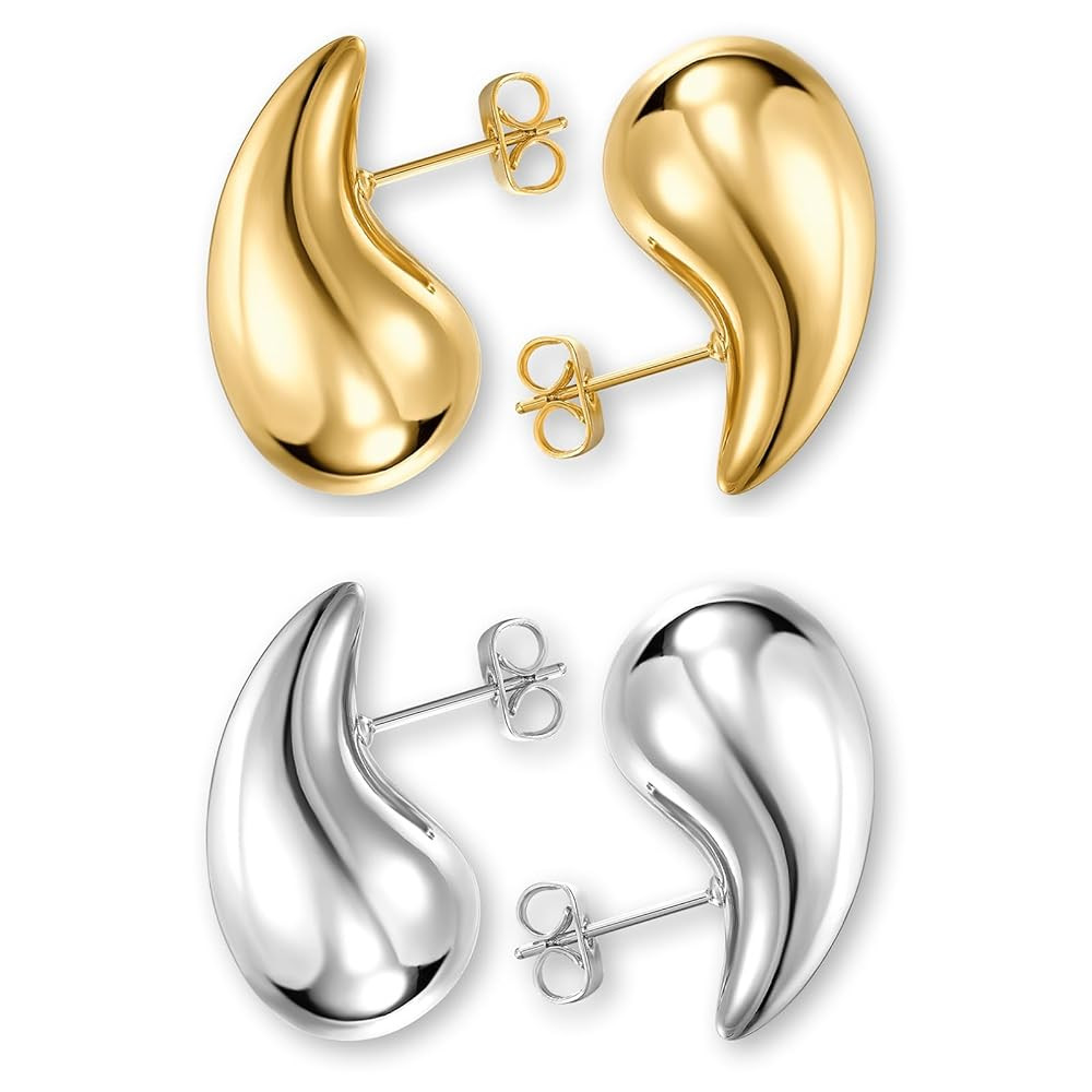 2 Pair Teardrop Earrings Dupes for Women Gold/Silver Chunky Hoop Earring Dangle Water Drop Hypoal... | Amazon (CA)
