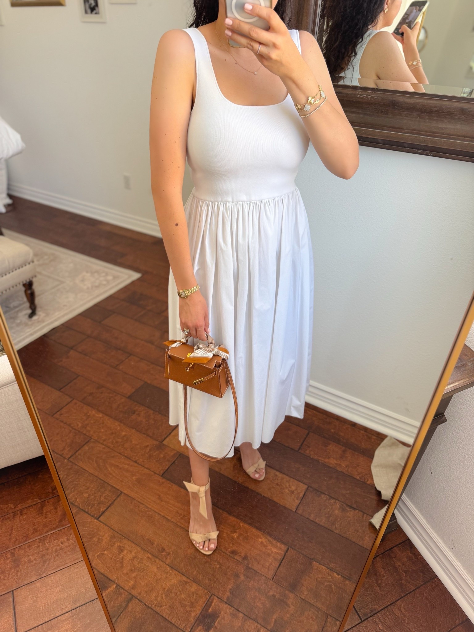 An early birthday celebration dinner with the family. 🤍 white dress true to size. Alexander Birman heels size up. Hermes mini Kelly bag.

#LTKParties #LTKOver40 #LTKFindsUnder100