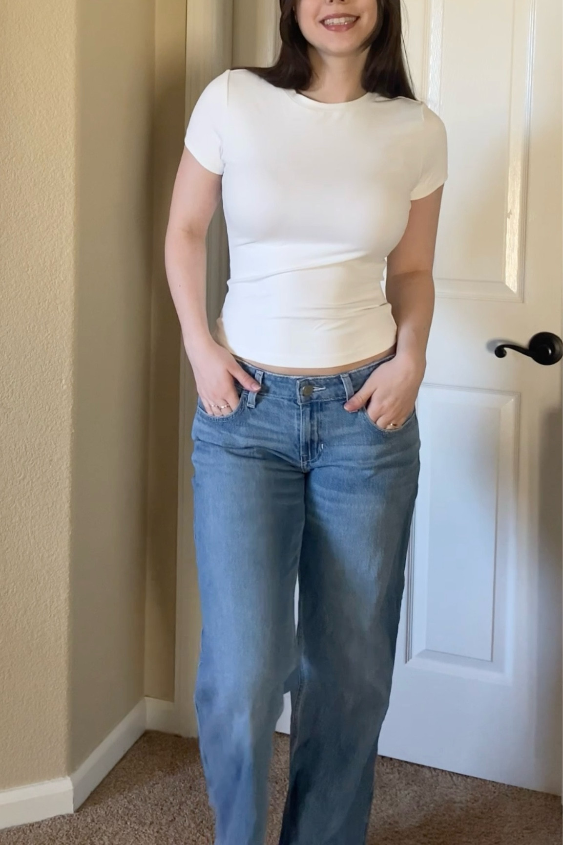 Casual style inspo!🫶

Sizing:
- wearing a size small in top, true to size (SO SOFT)
- wearing a size 4 in jeans, true to size

Skims dupes / skims top dupes / skims tee dupes / skims dupes amazon / Hollister jeans / college fashion / college outfits / college class outfits / college fits / college girl / college style / college essentials / amazon college outfits / college tops / Neutral fashion / neutral outfit /  Clean girl aesthetic / clean girl outfit / Pinterest aesthetic / Pinterest outfit / that girl outfit / that girl aesthetic / vanilla girl / Low Rise Jeans Outfits / Low Rise Jeans / Low Rise / Amazon Womens Clothes / Amazon Finds Clothes / Amazon Clothing / Amazon Must Haves / Amazon Basics / amazon basic tops / Amazon Fashion / Amazon Fashion Finds / Amazon Favorites / Amazon Style / Amazon Clothes / amazon fashion finds


#LTKfindsunder50 #LTKfindsunder100 #LTKSeasonal