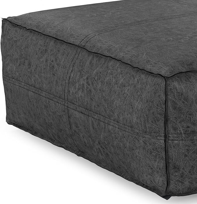 SIMPLIHOME Brody 18-inch Wide Square Pouf in Distressed Dark Brown Vegan Faux Leather, Boho-Style... | Amazon (US)