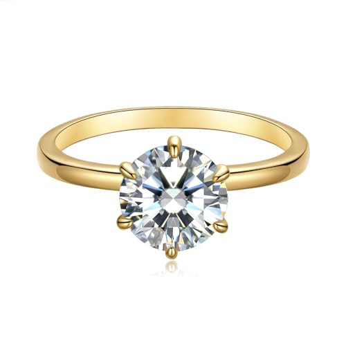 Gold Diamond Rings for Women Dainty Gold Engagement Rings | Round | Oval | Peal | Rectangle Cut Solitaire Cubic Zirconia CZ Wedding Promise Rings for Her Wedding Bands for Women Trendy Gold Jewelry (Round, 7) | Amazon (US)