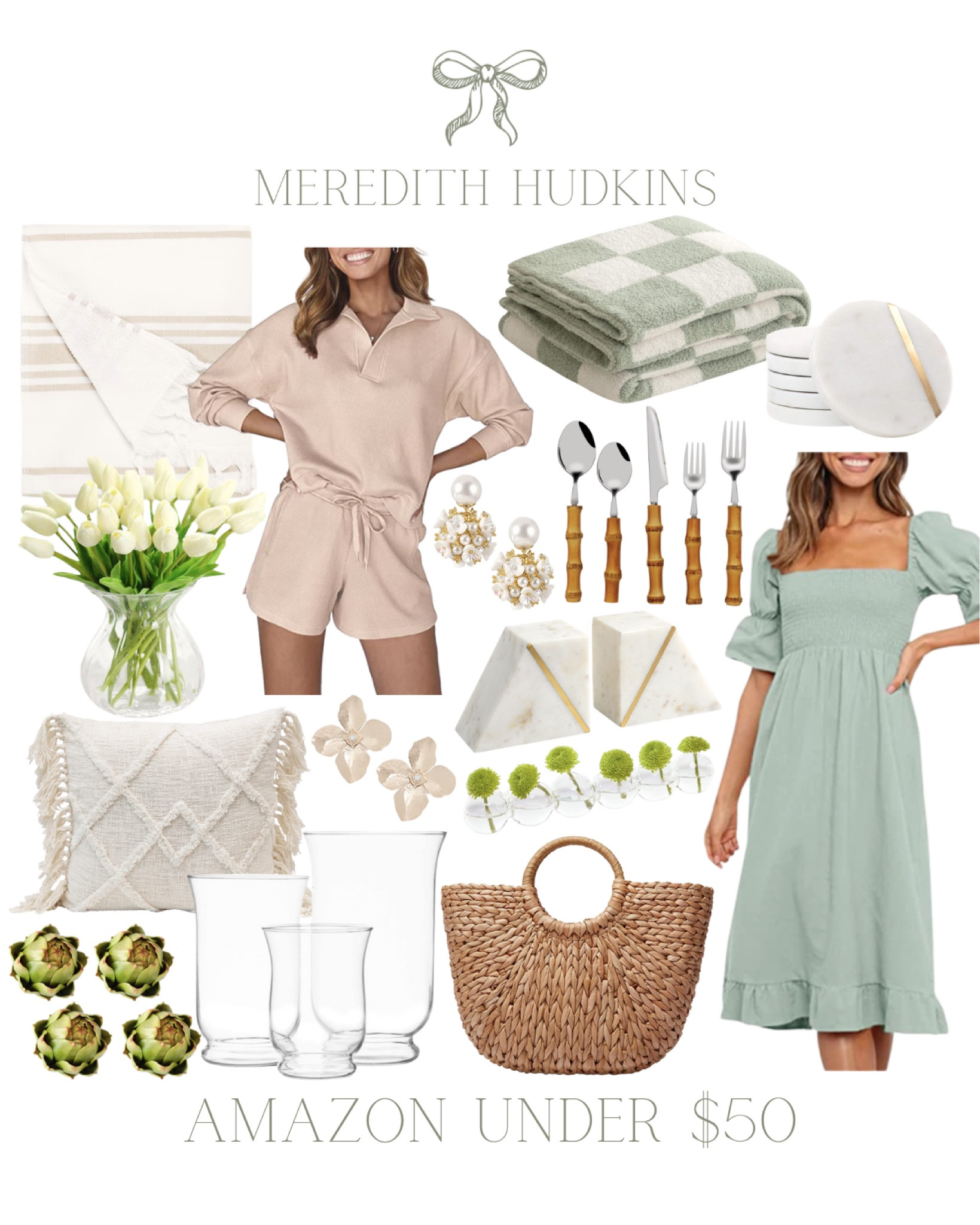 Spring fashion, beach towel, sage dress, woven tote, woven purse, handbag, throw pillow, accent pillow, hurricane vase, faux greenery, artificial tulips, flower earrings, bamboo flatware, checkered throw blanket, marble coasters, two piece set, women’s fashion, marble bookends, Amazon home, spring home decor, summer fashion, OOTD

#LTKunder50 #LTKsalealert #LTKSeasonal