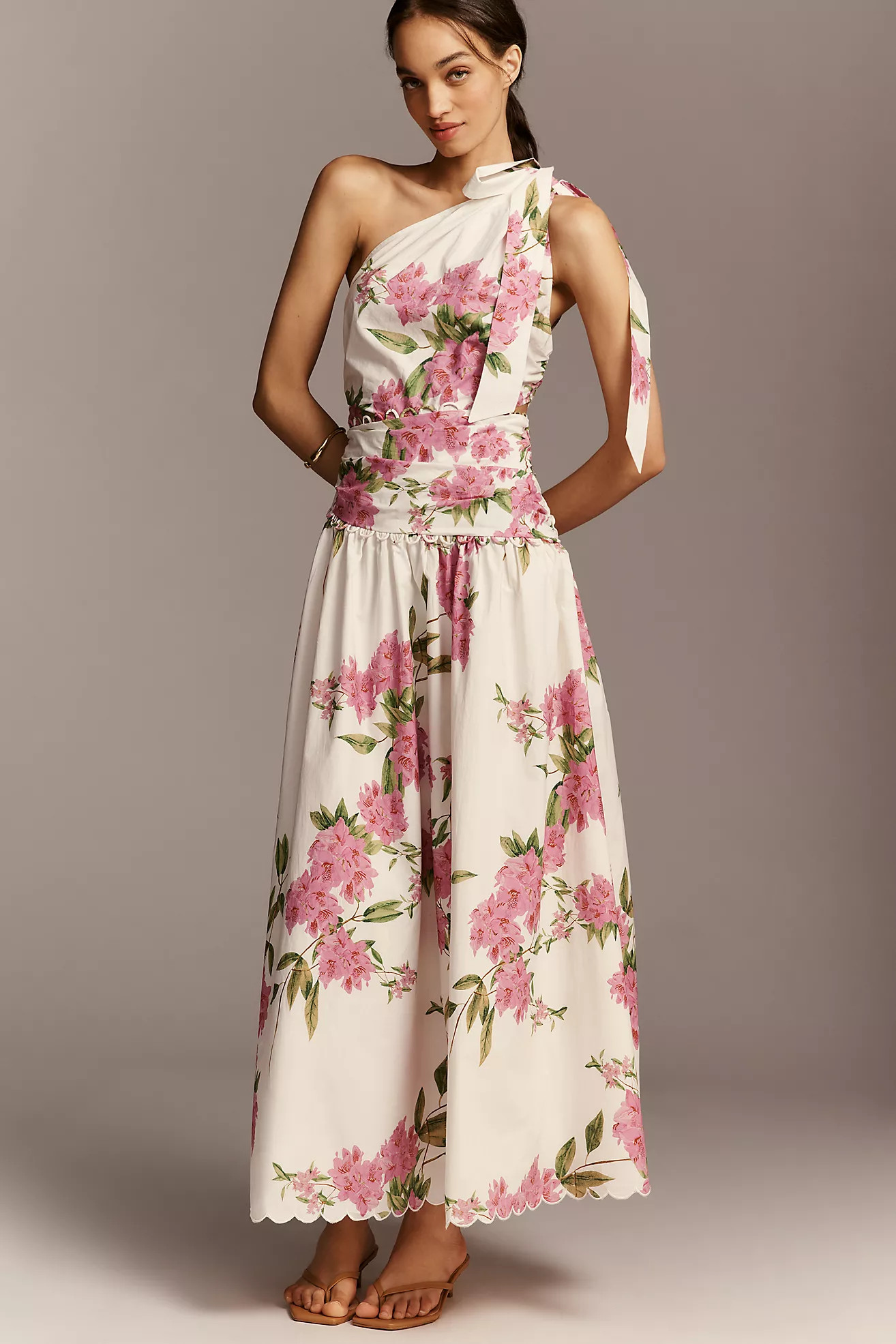 En Saison Esther Cotton One-Shoulder Drop-Waist Midi Dress | Anthropologie (US)