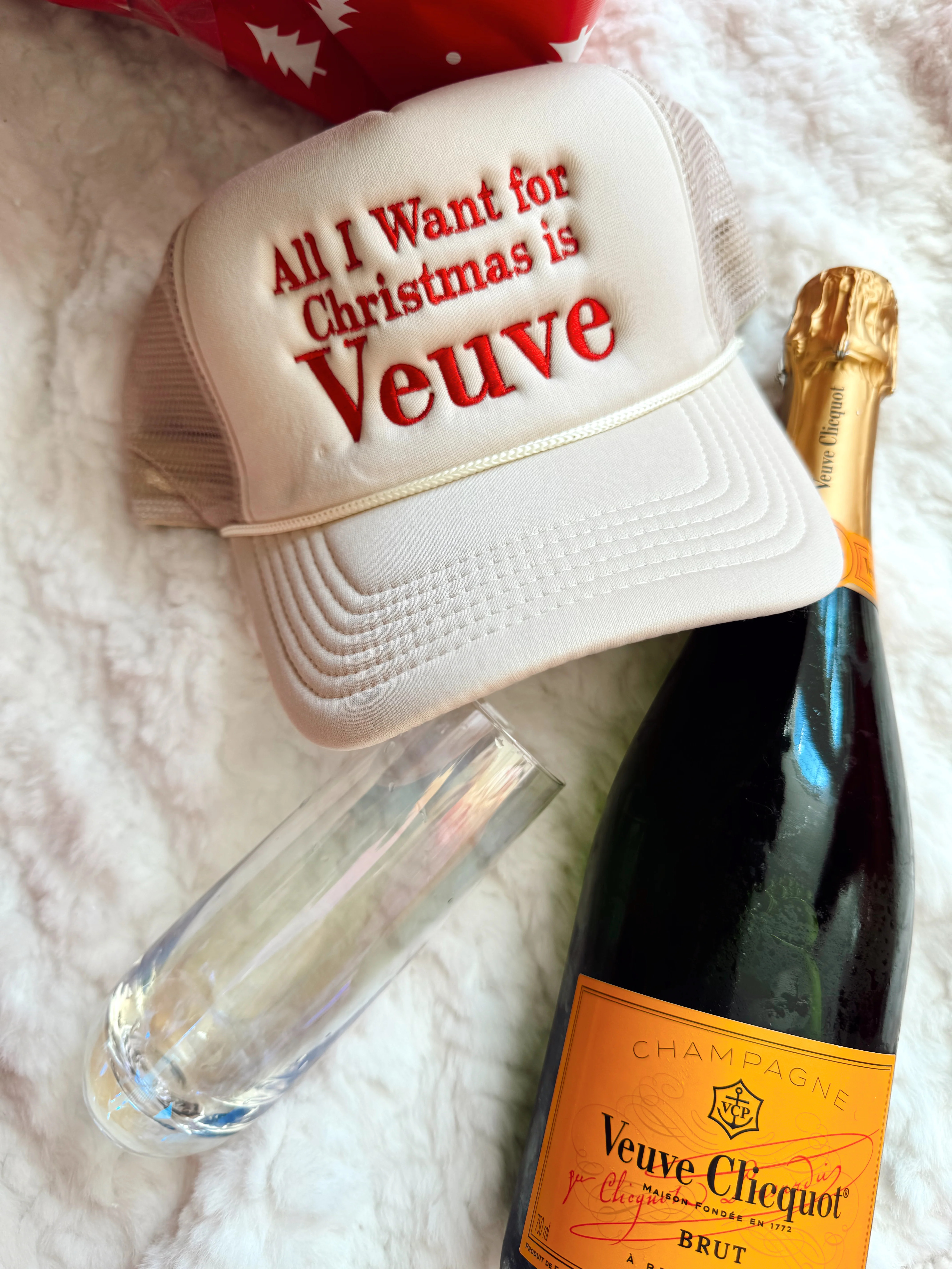 All I Want For Christmas is Veuve - Tan Foam Trucker Hat | KenzKustomz
