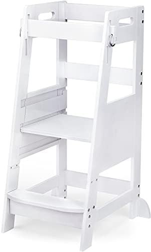 TOETOL Bamboo Toddler Kitchen Step Stool White Helper Standing Tower Height Adjustable with Anti-... | Amazon (US)