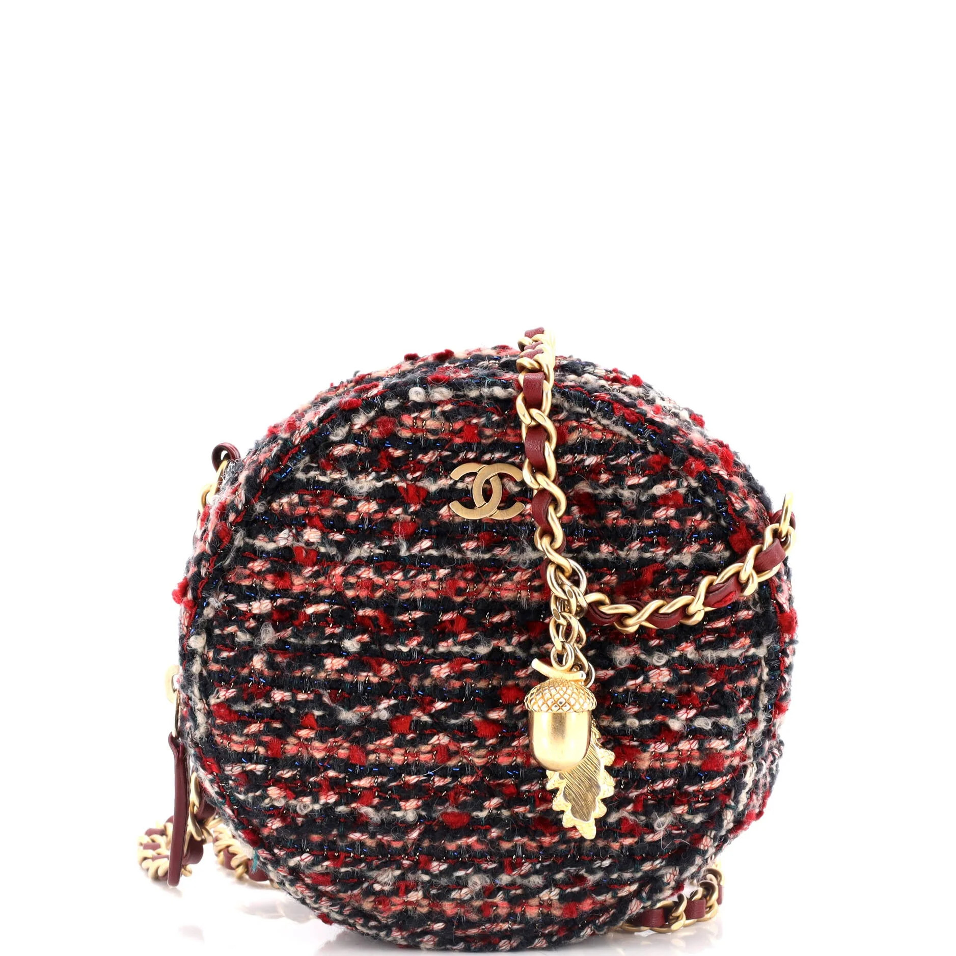 Round Clutch with Chain Quilted Tweed Mini | Shop Simon